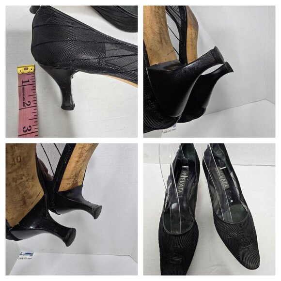 Vintage 80s 90s Black Mesh Prevata Pump High Heels Size 10 - Picture 6 of 16